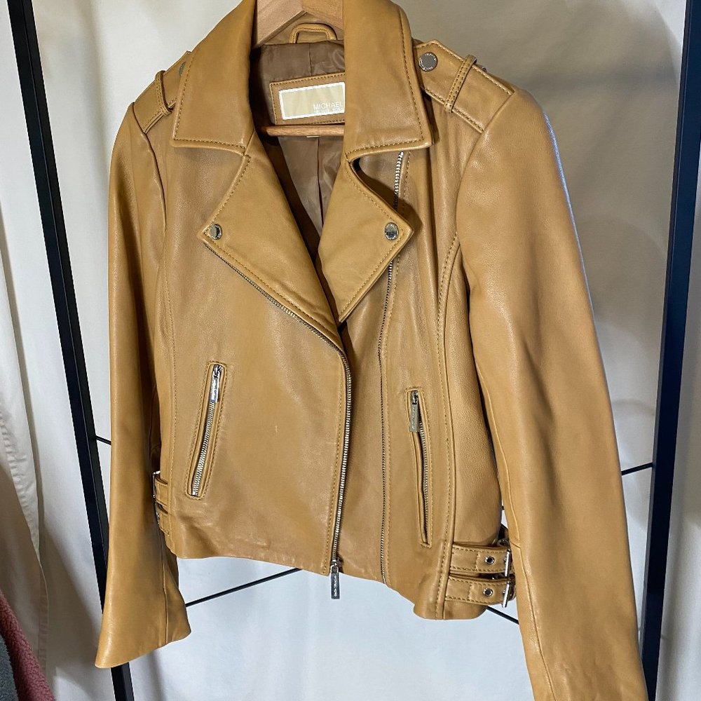 MICHAEL Michael Kors Genuine Leather Jacket Size S in Tan/Camel